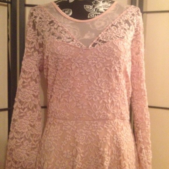 Pinup Style Baby Pink Lace & Mesh A-Line Dress - Picture 2 of 14